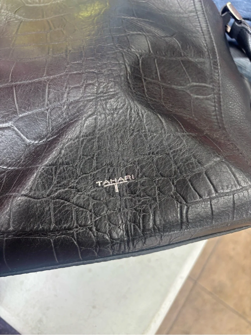 Tahari Black Croc-Embossed Shoulder Bag